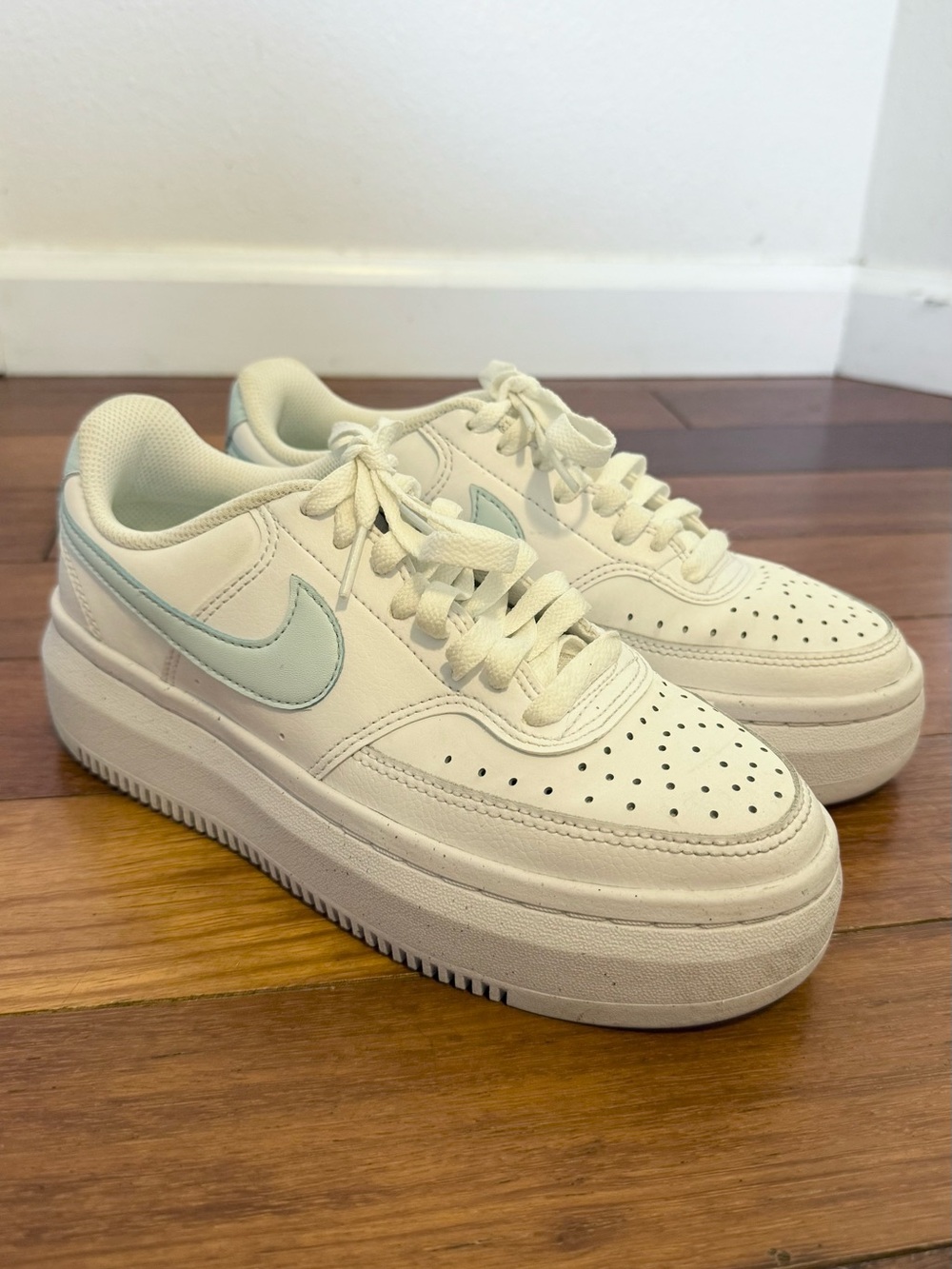 Nike Women’s Court Vision Alta White Glacier Blue Platform Sneakers-7.5
